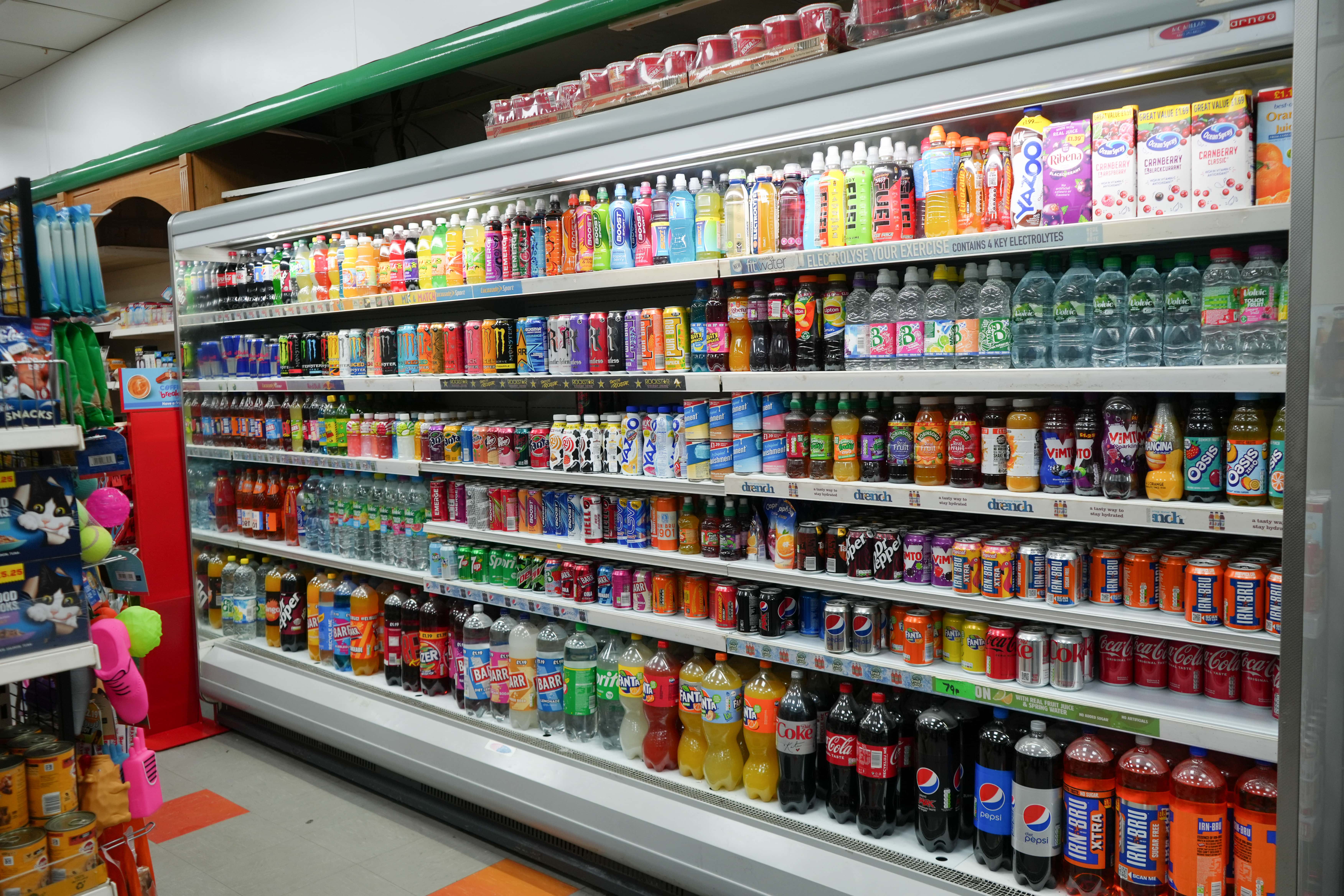 A fridge full of cold refreshing drinks in Paprikas Nicos Johnstone